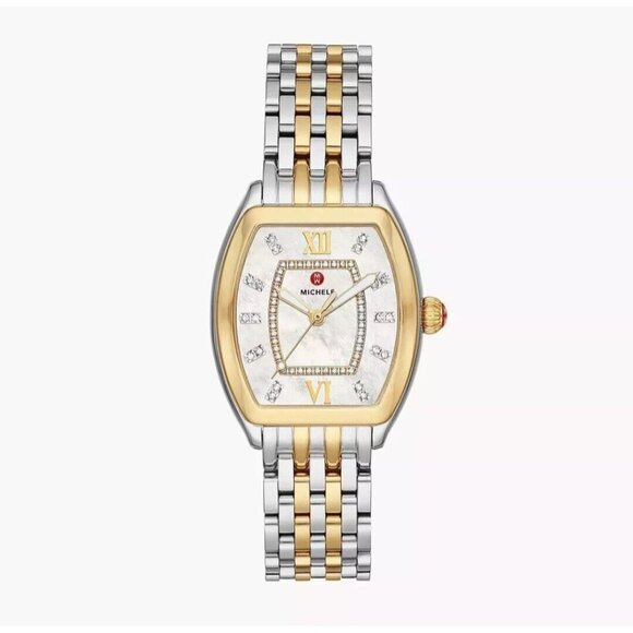 NEW MICHELE RELEVE MOP DIAMOND DIAL GOLD TWO TONE WATCH MWW19B000004 NEW IN BOX - Picture 1 of 8